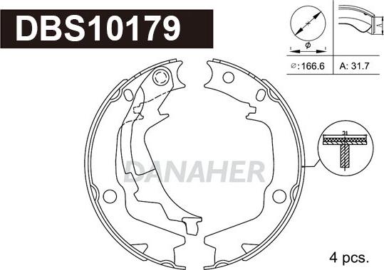 Danaher DBS10179 - Комплект спирачна челюст, ръчна спирачка vvparts.bg
