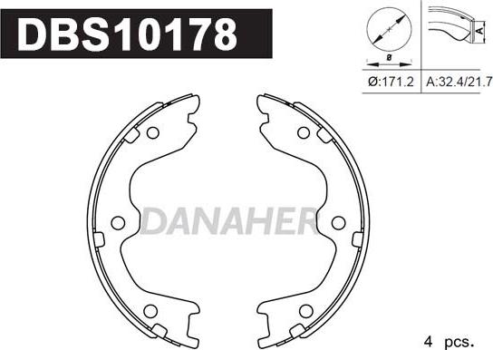 Danaher DBS10178 - Комплект спирачна челюст, ръчна спирачка vvparts.bg