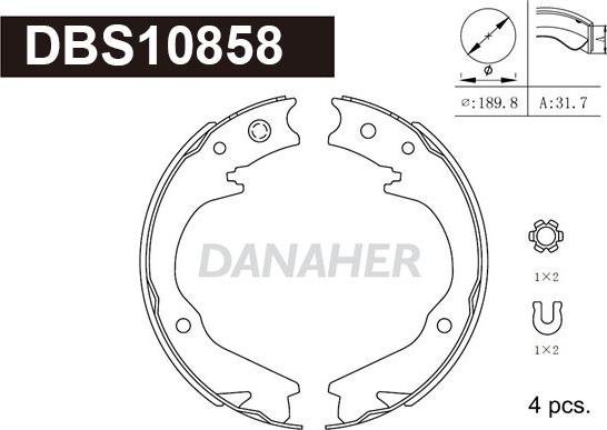 Danaher DBS10858 - Комплект спирачна челюст, ръчна спирачка vvparts.bg