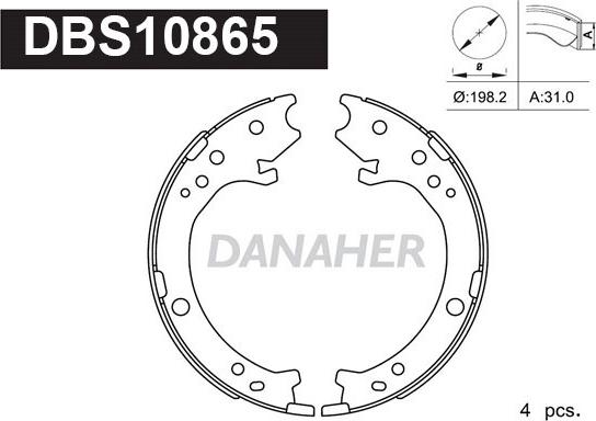 Danaher DBS10865 - Комплект спирачна челюст, ръчна спирачка vvparts.bg
