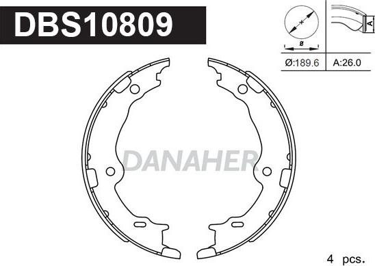 Danaher DBS10809 - Комплект спирачна челюст, ръчна спирачка vvparts.bg