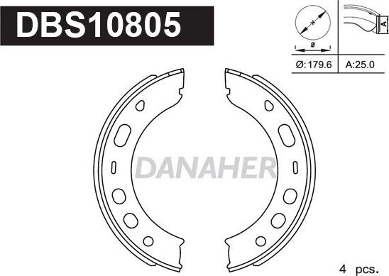 Danaher DBS10805 - Комплект спирачна челюст, ръчна спирачка vvparts.bg