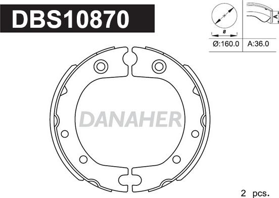 Danaher DBS10870 - Комплект спирачна челюст, ръчна спирачка vvparts.bg