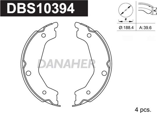 Danaher DBS10394 - Комплект спирачна челюст, ръчна спирачка vvparts.bg