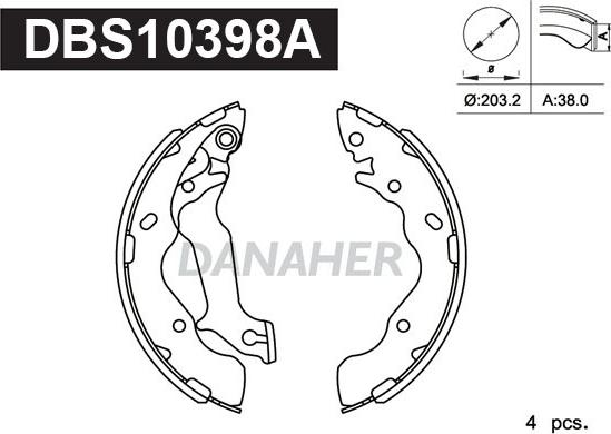 Danaher DBS10398A - Комплект спирачна челюст vvparts.bg