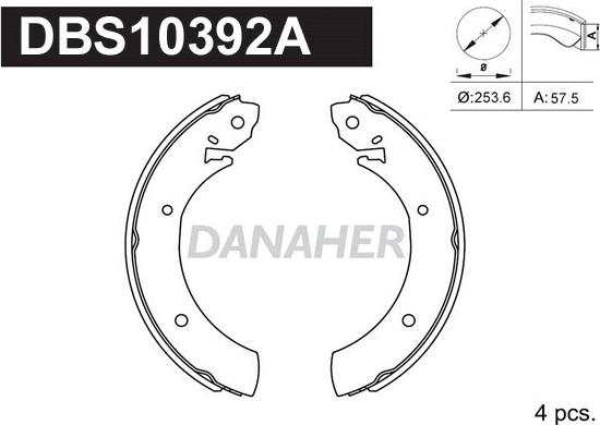 Danaher DBS10392A - Комплект спирачна челюст vvparts.bg