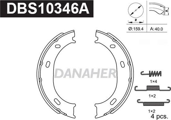 Danaher DBS10346A - Комплект спирачна челюст, ръчна спирачка vvparts.bg