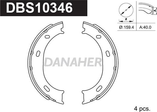 Danaher DBS10346 - Комплект спирачна челюст, ръчна спирачка vvparts.bg