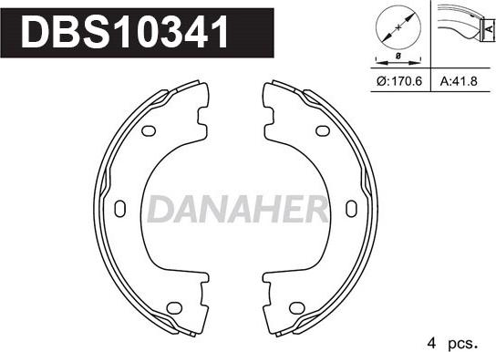 Danaher DBS10341 - Комплект спирачна челюст, ръчна спирачка vvparts.bg