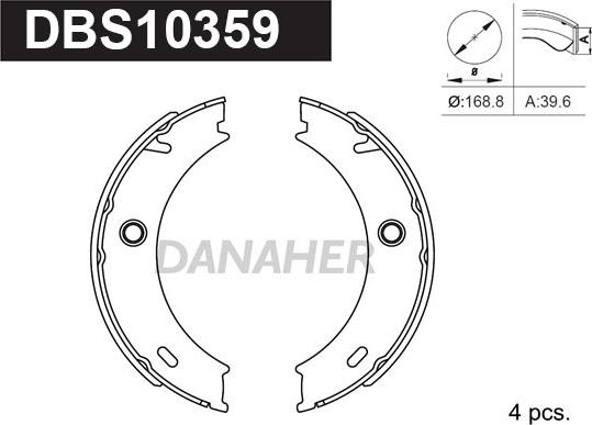 Danaher DBS10359 - Комплект спирачна челюст, ръчна спирачка vvparts.bg