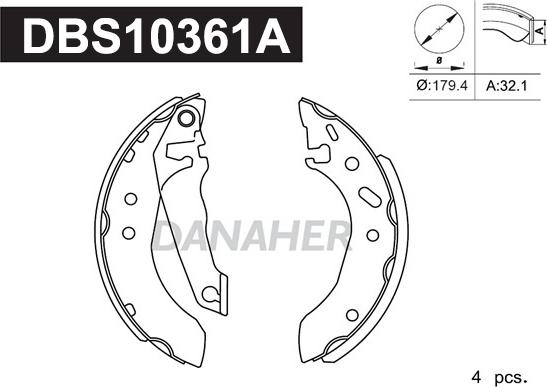 Danaher DBS10361A - Комплект спирачна челюст vvparts.bg