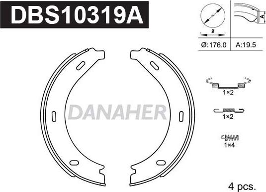 Danaher DBS10319A - Комплект спирачна челюст, ръчна спирачка vvparts.bg