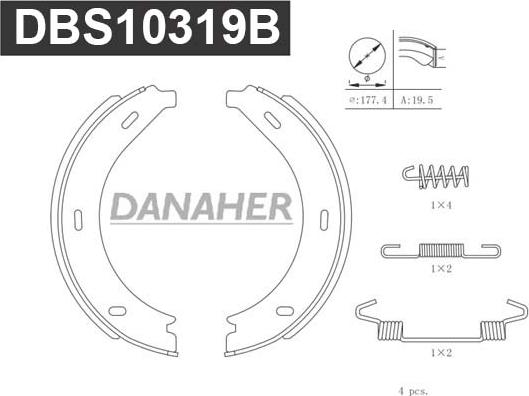 Danaher DBS10319B - Комплект спирачна челюст, ръчна спирачка vvparts.bg