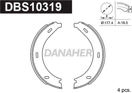 Danaher DBS10319 - Комплект спирачна челюст, ръчна спирачка vvparts.bg