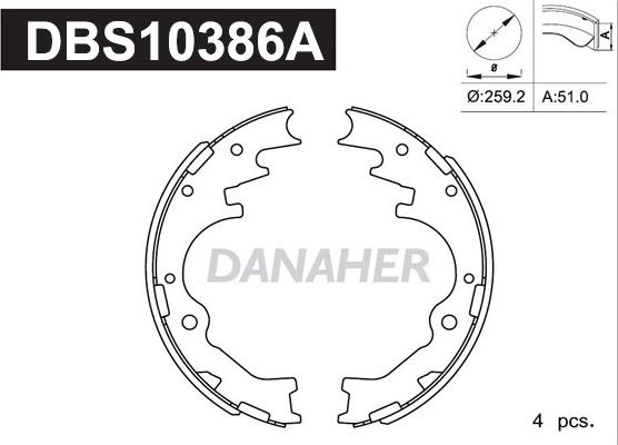 Danaher DBS10386A - Комплект спирачна челюст vvparts.bg