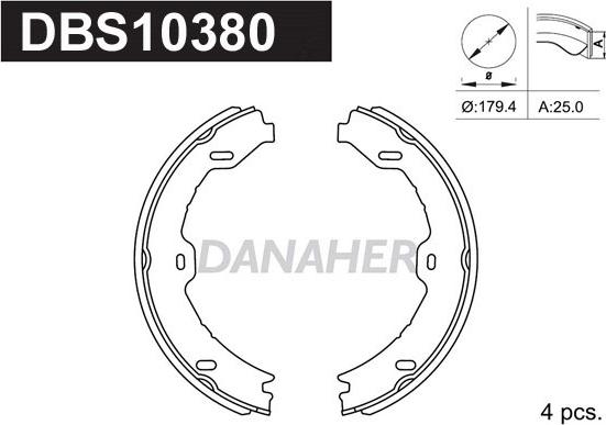 Danaher DBS10380 - Комплект спирачна челюст, ръчна спирачка vvparts.bg