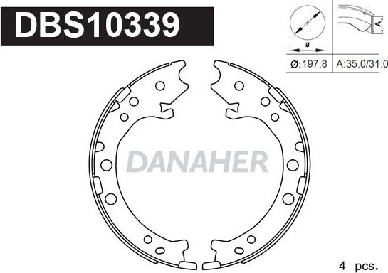 Danaher DBS10339 - Комплект спирачна челюст, ръчна спирачка vvparts.bg