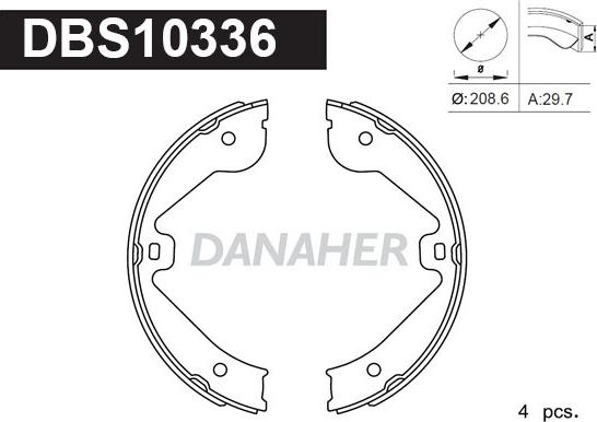 Danaher DBS10336 - Комплект спирачна челюст, ръчна спирачка vvparts.bg