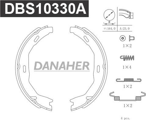 Danaher DBS10330A - Комплект спирачна челюст, ръчна спирачка vvparts.bg