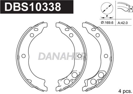 Danaher DBS10338 - Комплект спирачна челюст, ръчна спирачка vvparts.bg