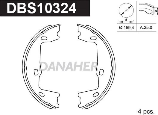 Danaher DBS10324 - Комплект спирачна челюст, ръчна спирачка vvparts.bg