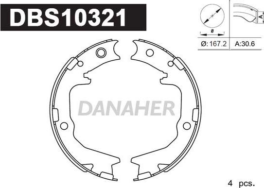 Danaher DBS10321 - Комплект спирачна челюст, ръчна спирачка vvparts.bg