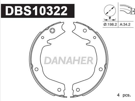 Danaher DBS10322 - Комплект спирачна челюст, ръчна спирачка vvparts.bg