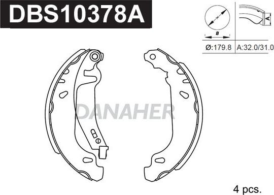 Danaher DBS10378A - Комплект спирачна челюст vvparts.bg