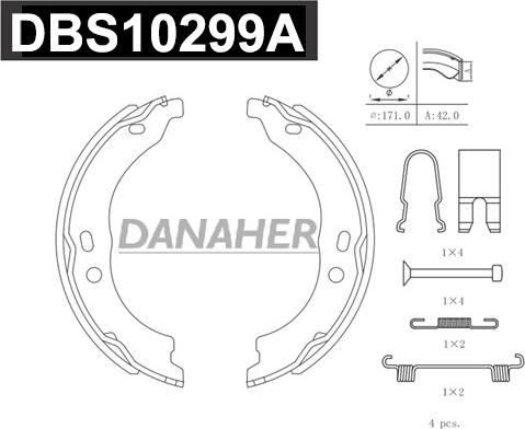Danaher DBS10299A - Комплект спирачна челюст, ръчна спирачка vvparts.bg