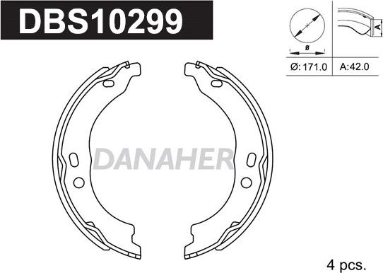 Danaher DBS10299 - Комплект спирачна челюст, ръчна спирачка vvparts.bg