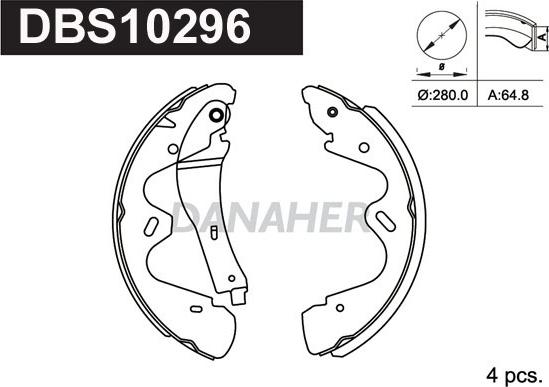 Danaher DBS10296 - Комплект спирачна челюст vvparts.bg