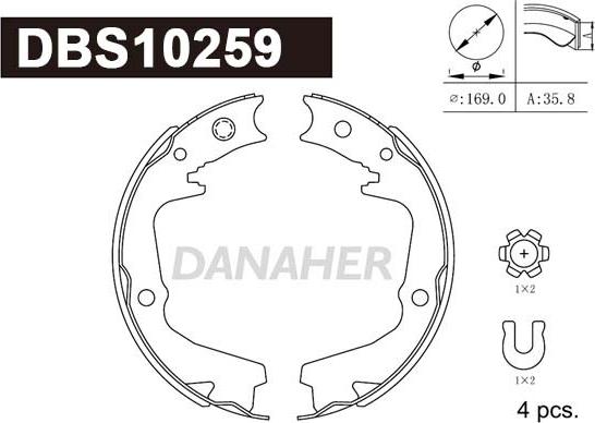 Danaher DBS10259 - Комплект спирачна челюст, ръчна спирачка vvparts.bg