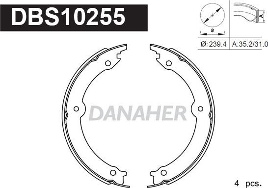 Danaher DBS10255 - Комплект спирачна челюст, ръчна спирачка vvparts.bg