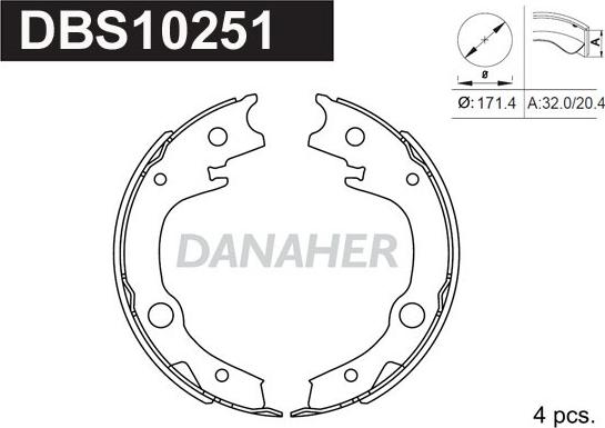 Danaher DBS10251 - Комплект спирачна челюст, ръчна спирачка vvparts.bg