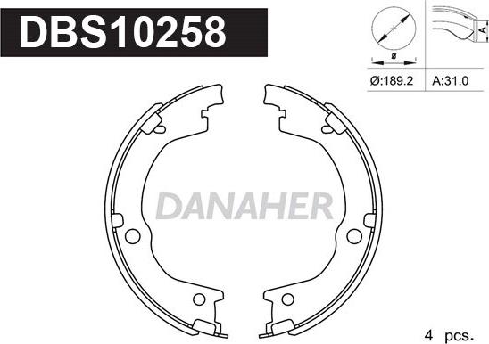 Danaher DBS10258 - Комплект спирачна челюст, ръчна спирачка vvparts.bg