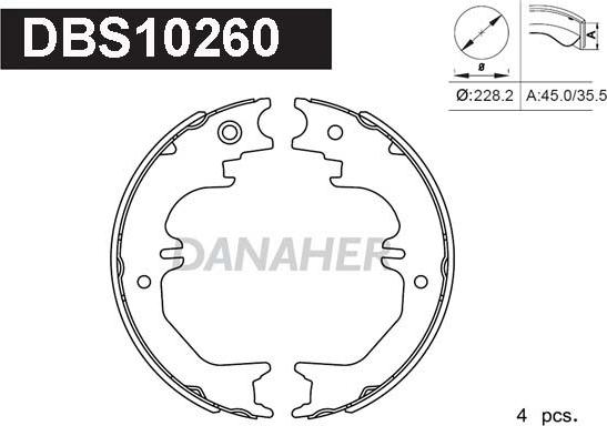 Danaher DBS10260 - Комплект спирачна челюст, ръчна спирачка vvparts.bg