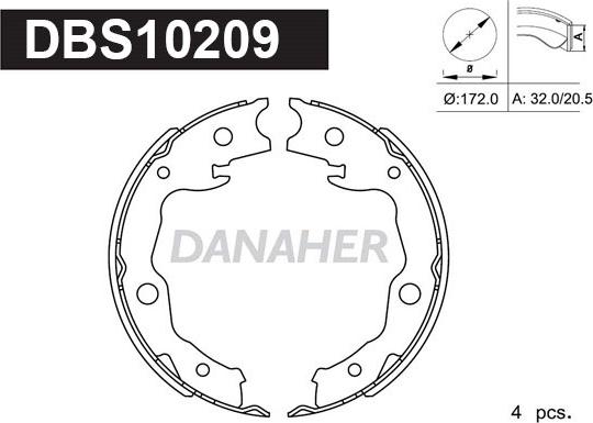 Danaher DBS10209 - Комплект спирачна челюст, ръчна спирачка vvparts.bg