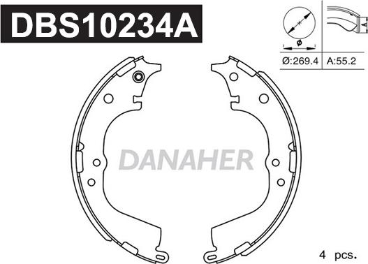 Danaher DBS10234A - Комплект спирачна челюст vvparts.bg