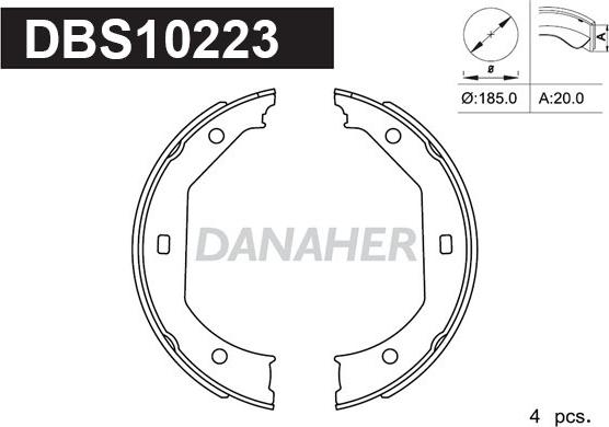 Danaher DBS10223 - Комплект спирачна челюст, ръчна спирачка vvparts.bg