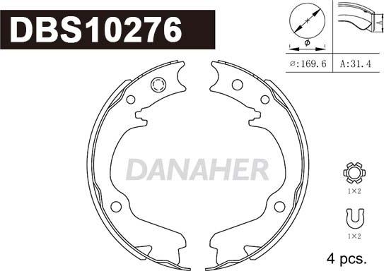 Danaher DBS10276 - Комплект спирачна челюст, ръчна спирачка vvparts.bg