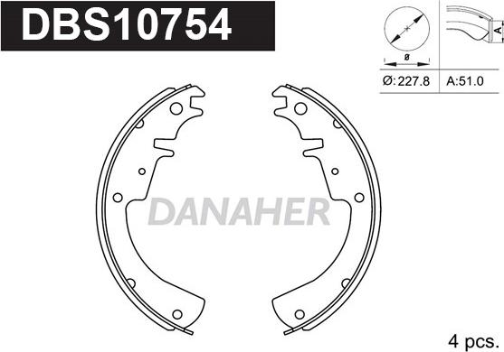 Danaher DBS10754 - Комплект спирачна челюст vvparts.bg