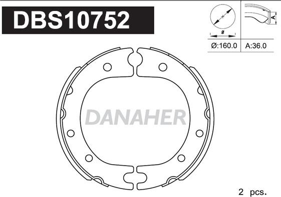 Danaher DBS10752 - Комплект спирачна челюст, ръчна спирачка vvparts.bg