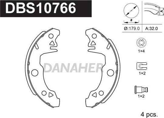 Danaher DBS10766 - Комплект спирачна челюст vvparts.bg