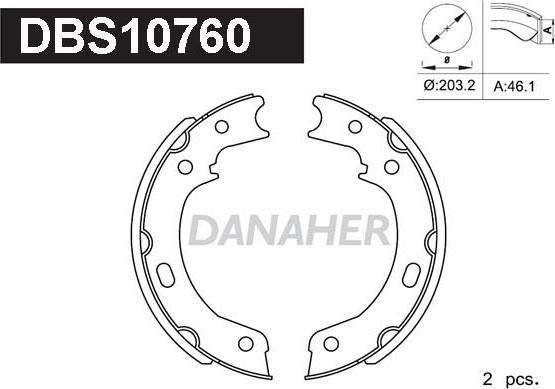 Danaher DBS10760 - Комплект спирачна челюст, ръчна спирачка vvparts.bg