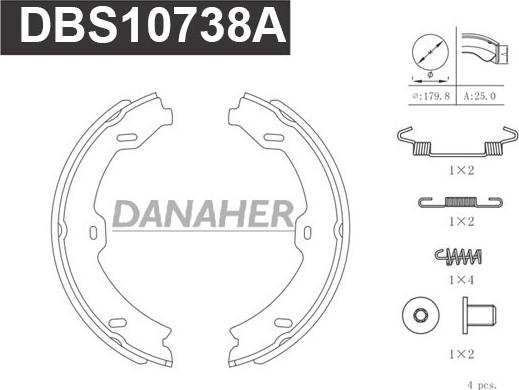 Danaher DBS10738A - Комплект спирачна челюст, ръчна спирачка vvparts.bg