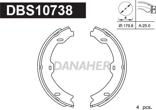 Danaher DBS10738 - Комплект спирачна челюст, ръчна спирачка vvparts.bg