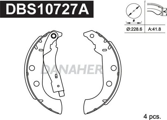 Danaher DBS10727A - Комплект спирачна челюст vvparts.bg