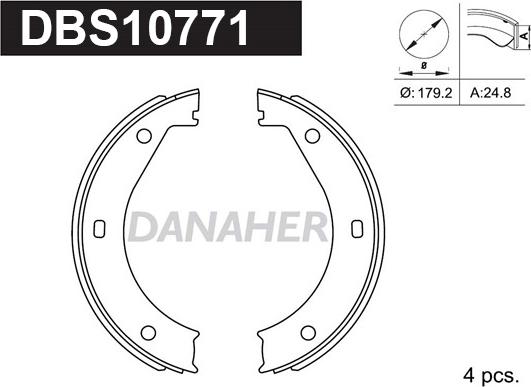 Danaher DBS10771 - Комплект спирачна челюст, ръчна спирачка vvparts.bg