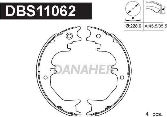 Danaher DBS11062 - Комплект спирачна челюст, ръчна спирачка vvparts.bg