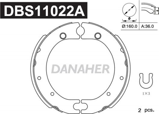 Danaher DBS11022A - Комплект спирачна челюст, ръчна спирачка vvparts.bg